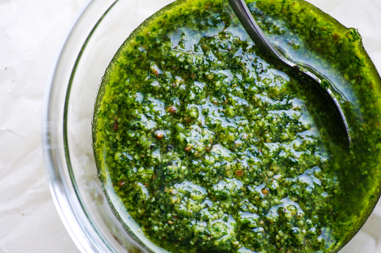 Pesto and Champagne Vinegar Dressing - More Than Our Story